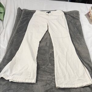 white raunched front flare jeans